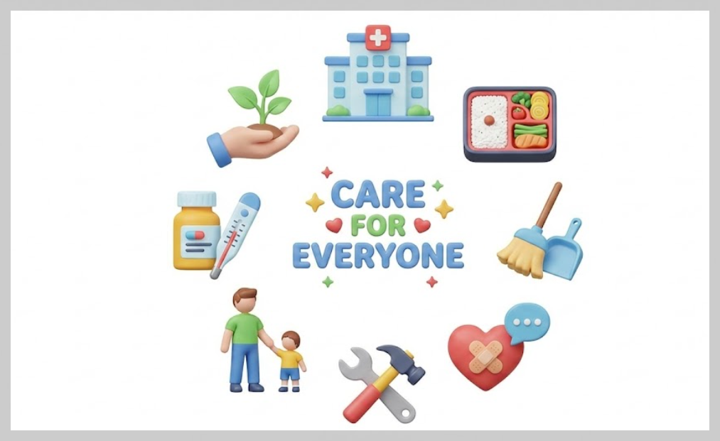 다양한 돌봄 서비스(요리, 병원 동행, 청소 등) 아이콘