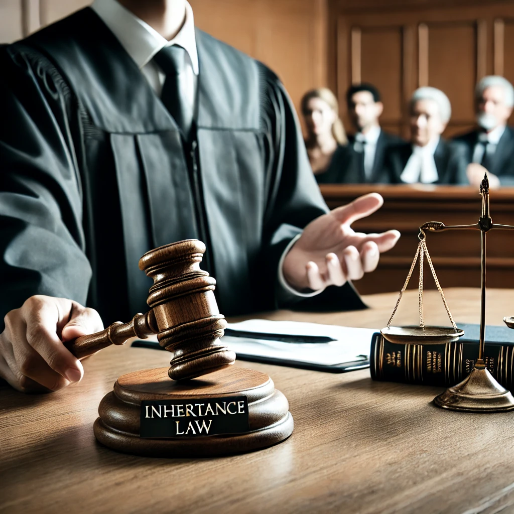 법정에서 판사가 상속법에 대한 판결을 내리는 장면