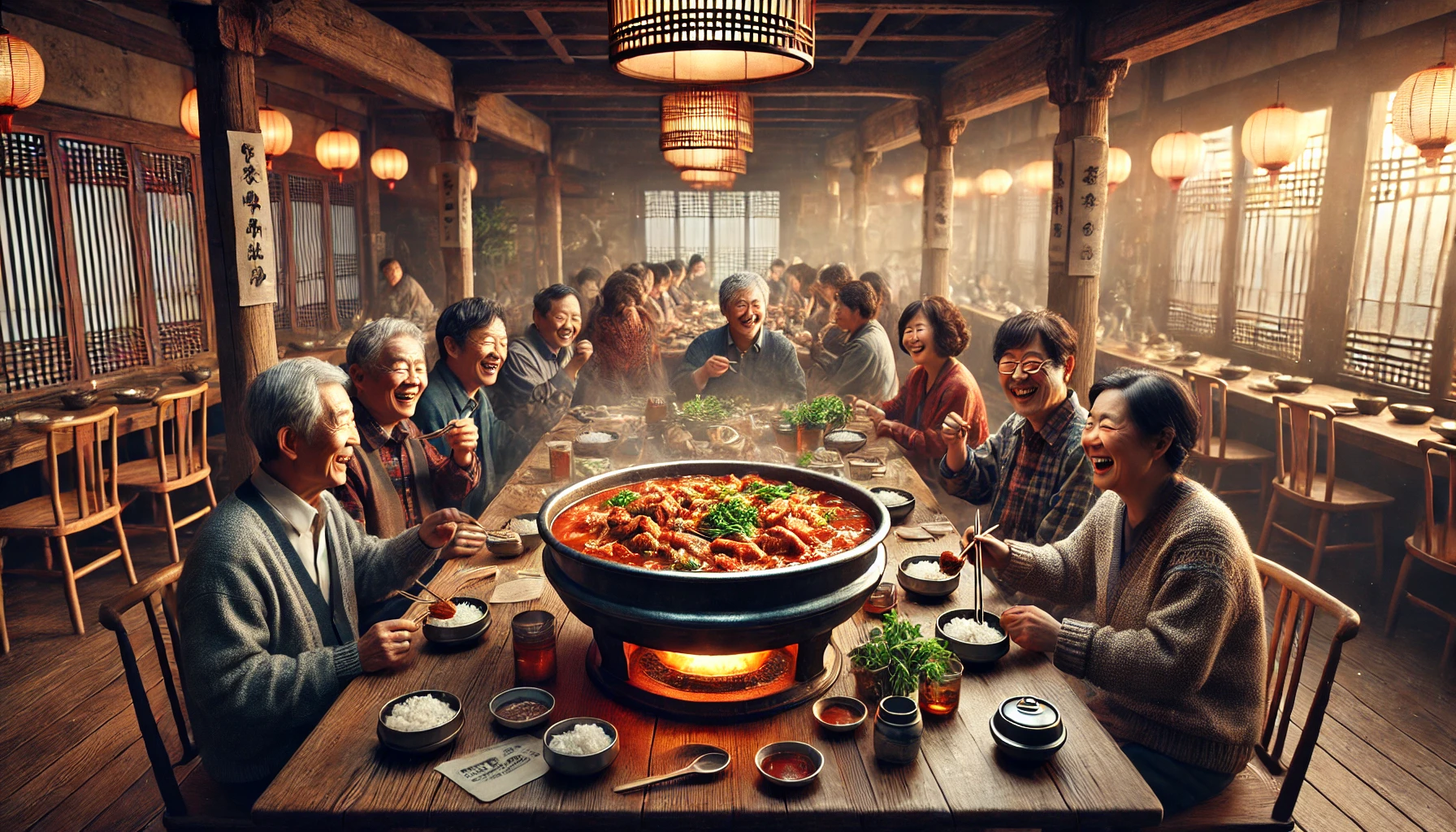 감자탕을 먹는 모습