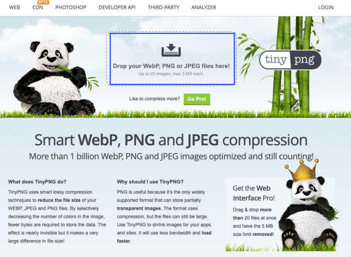 Tinypng 웹사이트 접속 화면