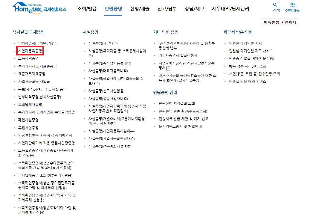 영문 사업자등록증 발급 방법