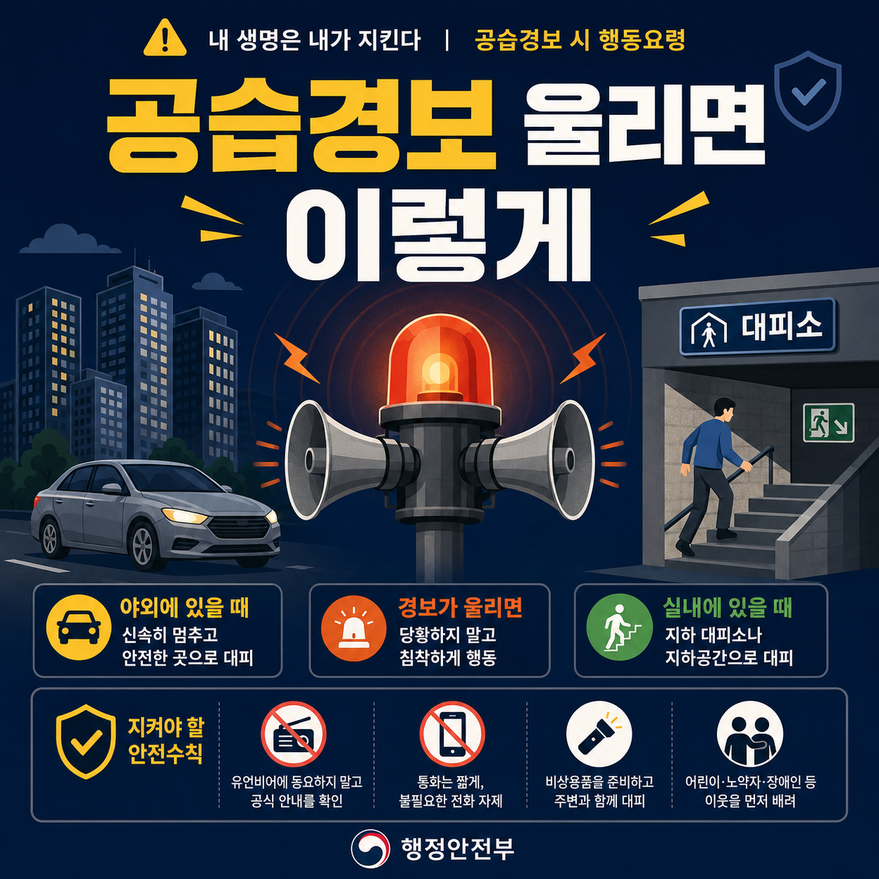공습경보가 울렸을 때 민방위 대피소 이동과 상황별 행동요령