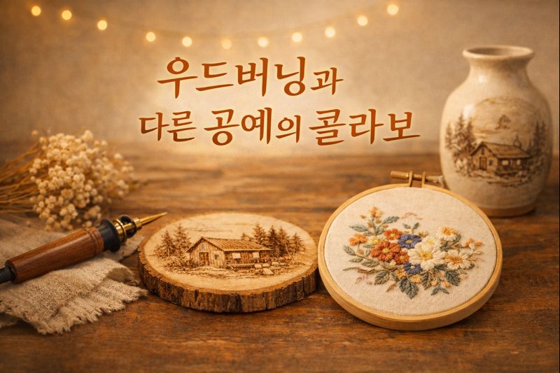 우드버닝과 다른 공예의 콜라보