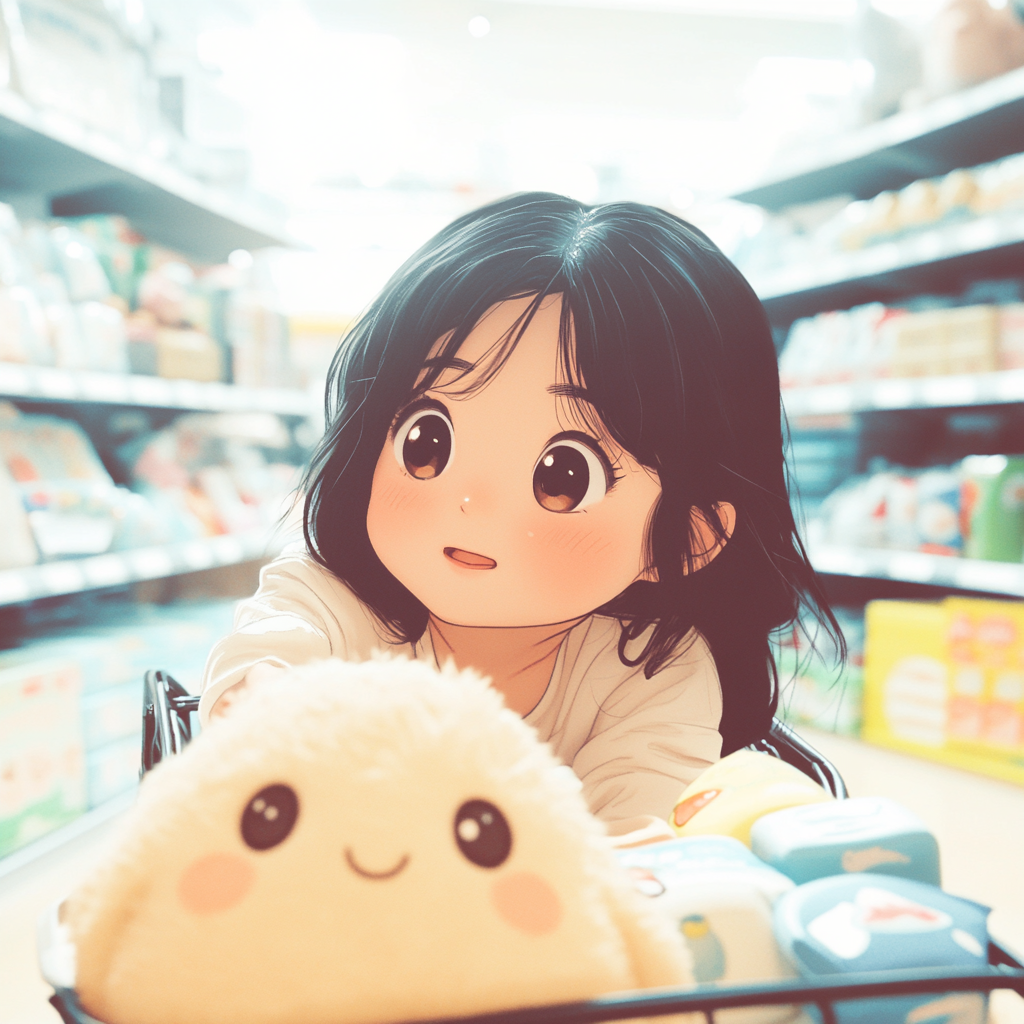 아이템을 쇼핑하는 12개월 아기 사진