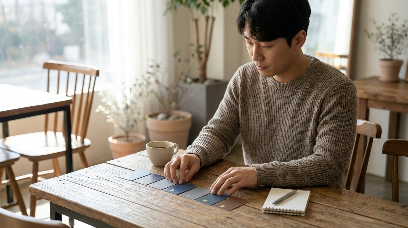 여러 장 신용카드를 정리하는 모습