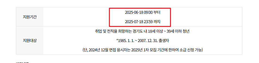 2025 경기도 청년면접수당 지원기간 지원대상