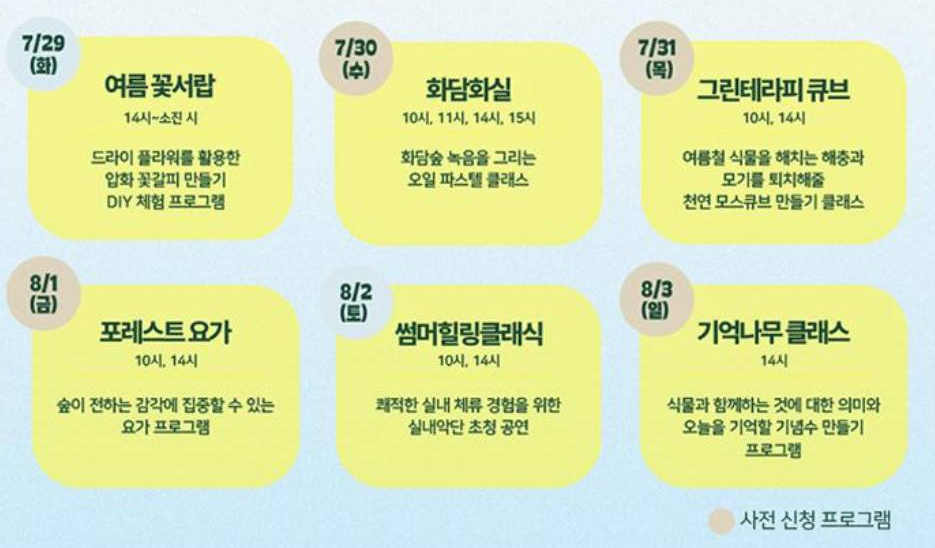 날짜별 리프레시 위크 프로그램 설명 사전 신청 프로그램 설명