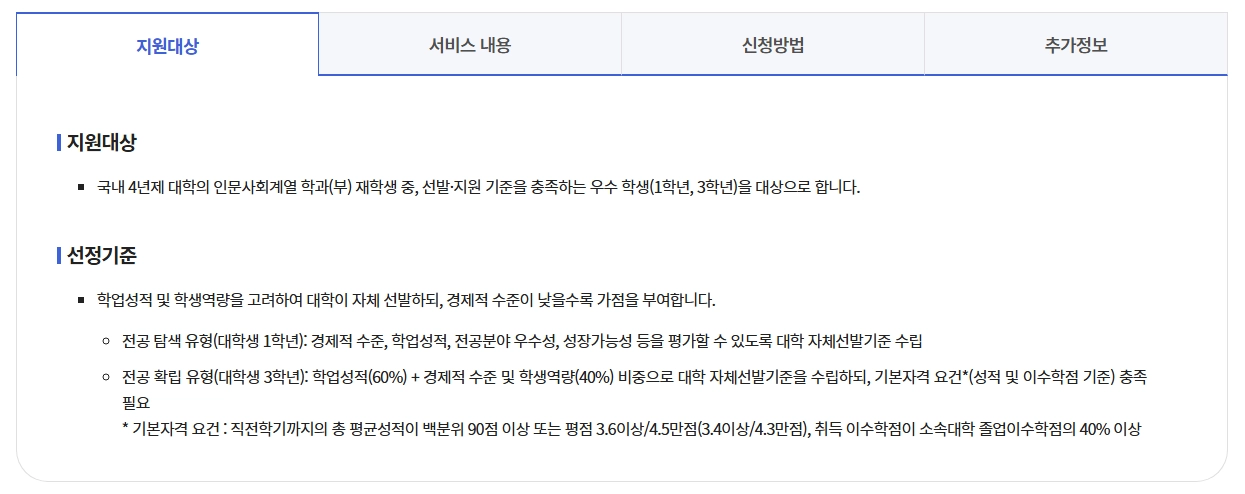 인문100년장학금 신청자격,신청방법,지원금액