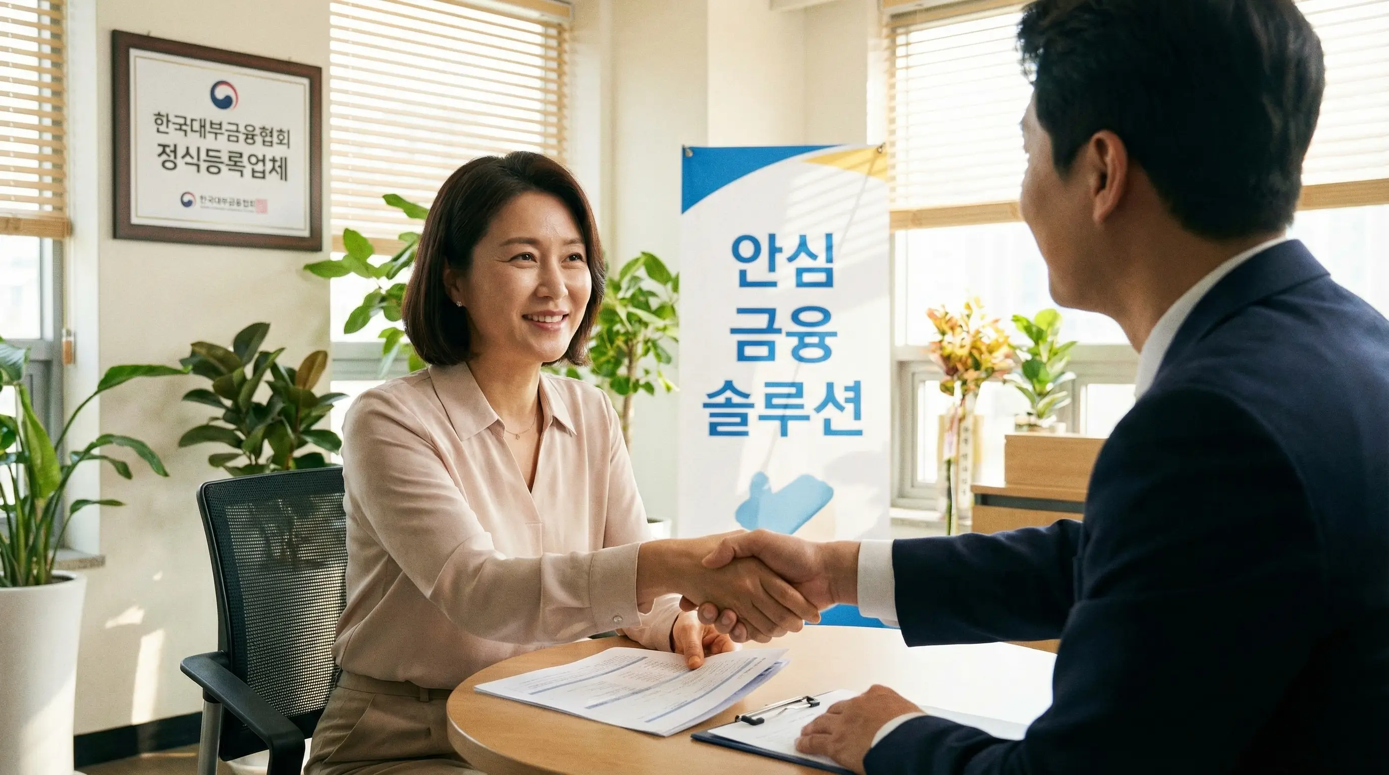 안전한 정식 등록 대부업체를 통해 자금 문제를 해결하고 안도하는 금융 소비자의 모습