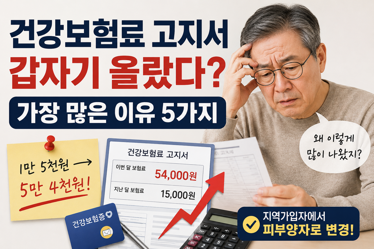 건강보험료 고지서가 갑자기 오른 이유와 지역가입자 건강보험료, 피부양자 변경 정보를 안내하는 대표이미지