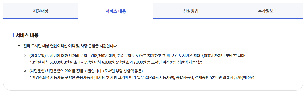 도서민여객선운임지원