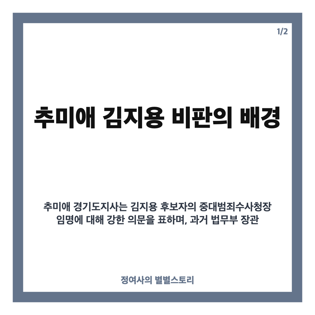 추미애 김지용 비판 배경과 쟁점 분석: 후보자 지명 철회 요구의 진실 카드뉴스 1
