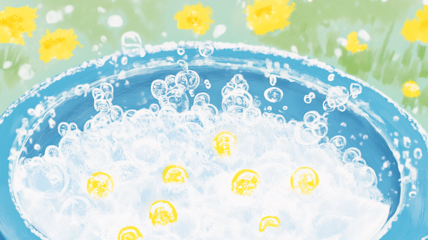 버블이 섬세한 옷감에 침투하여 깨끗하게 세탁하는 모습, 버블 워시 기술의 세밀한 작동을 클로즈업으로 보여줌