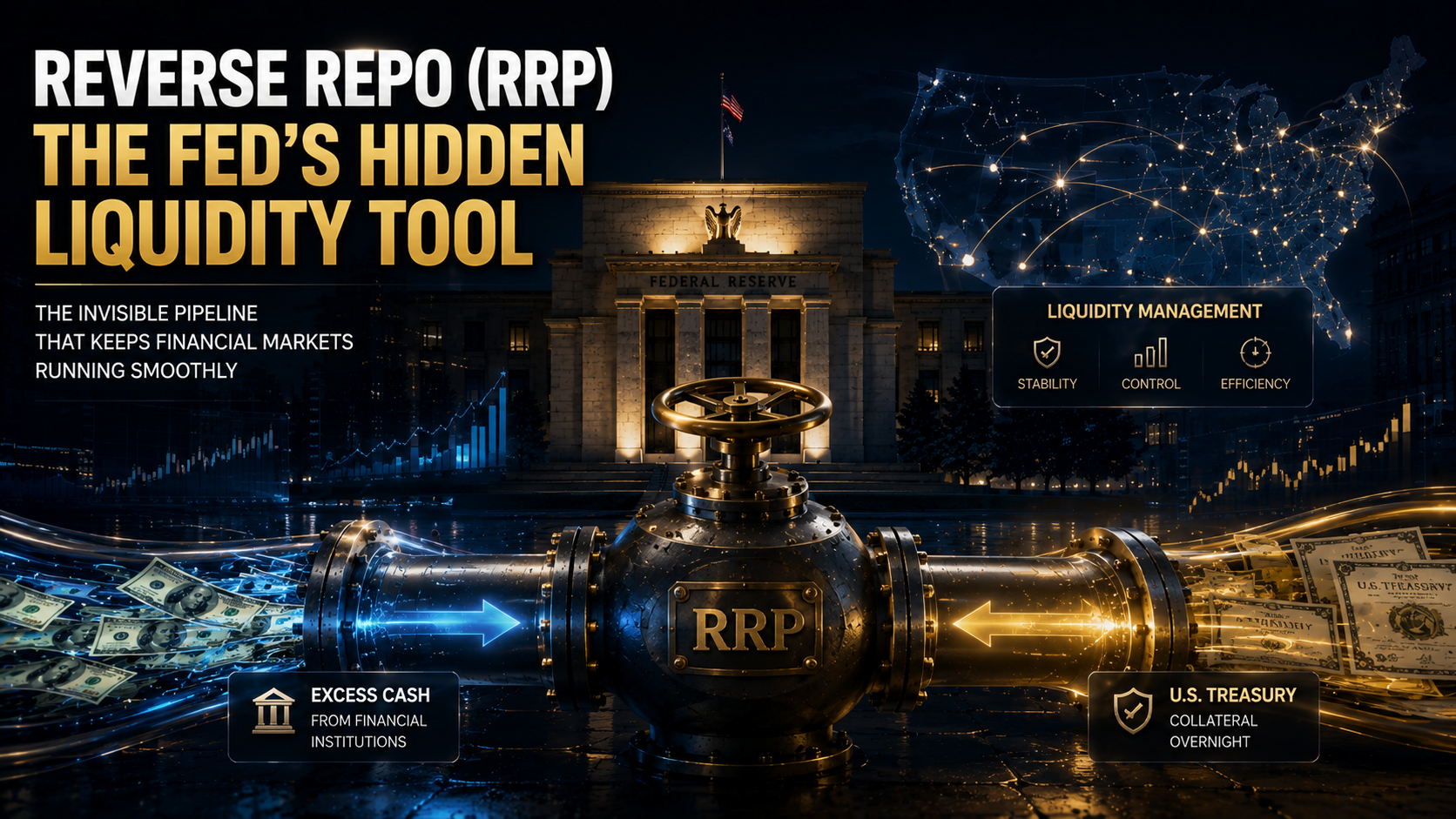 Federal Reserve Reverse Repo RRP liquidity management system showing cash flow and financial market stability
