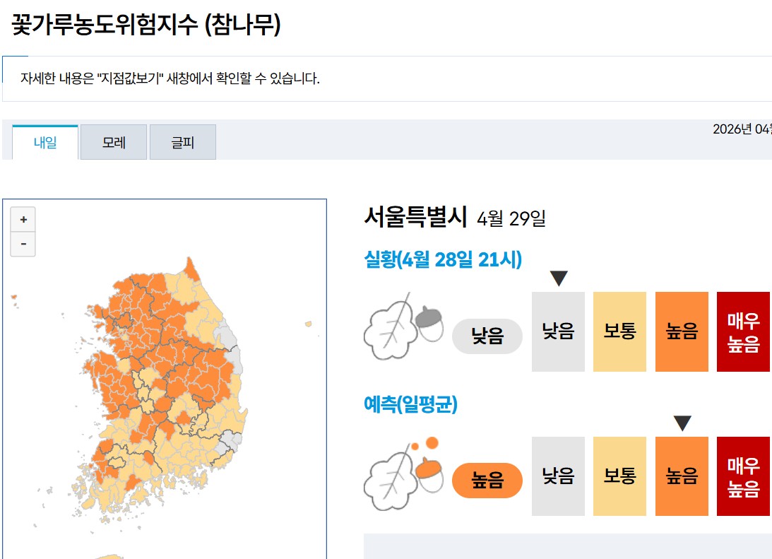 꽃가루농도위험지수 확인