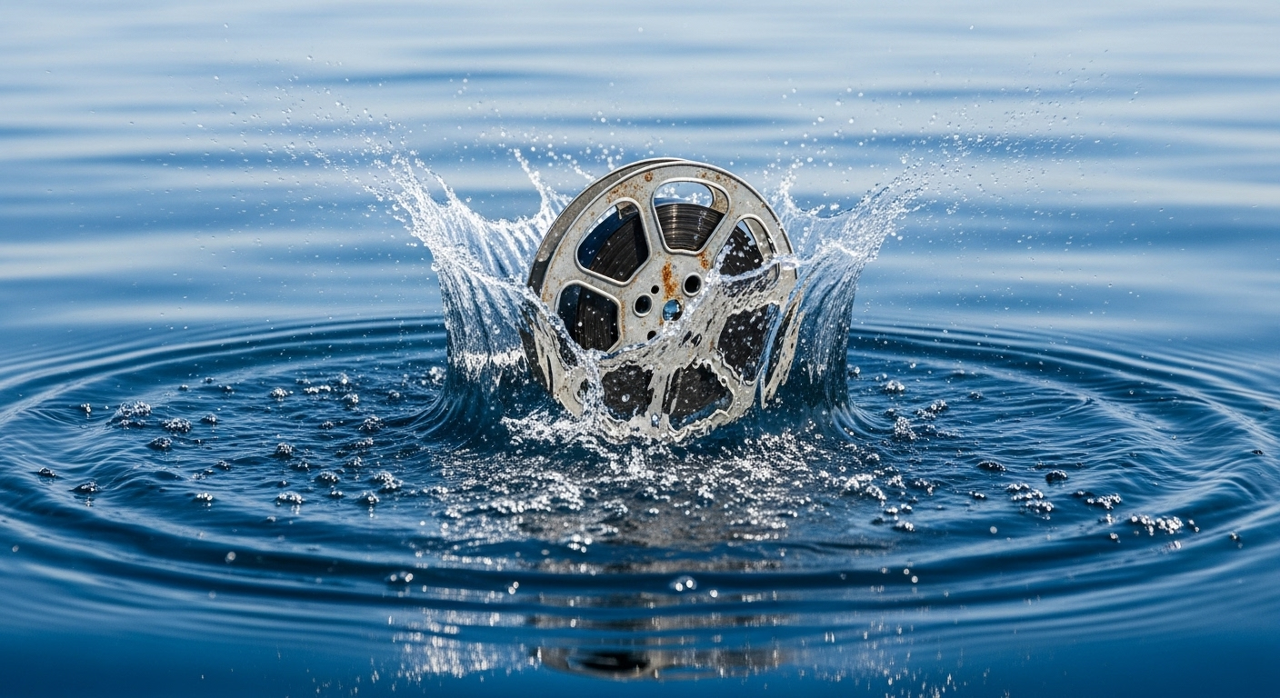 하나의 필름 릴이 물에 떨어져 거대한 파장을 일으키는 이미지