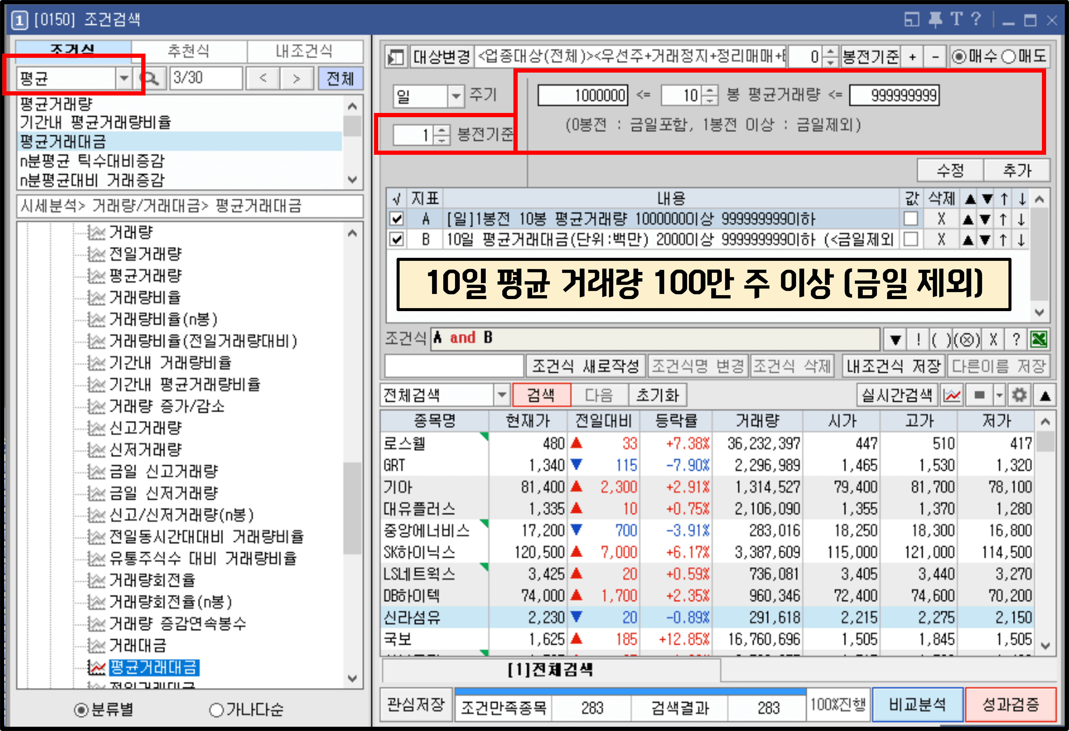 평균 거래량 조건식
