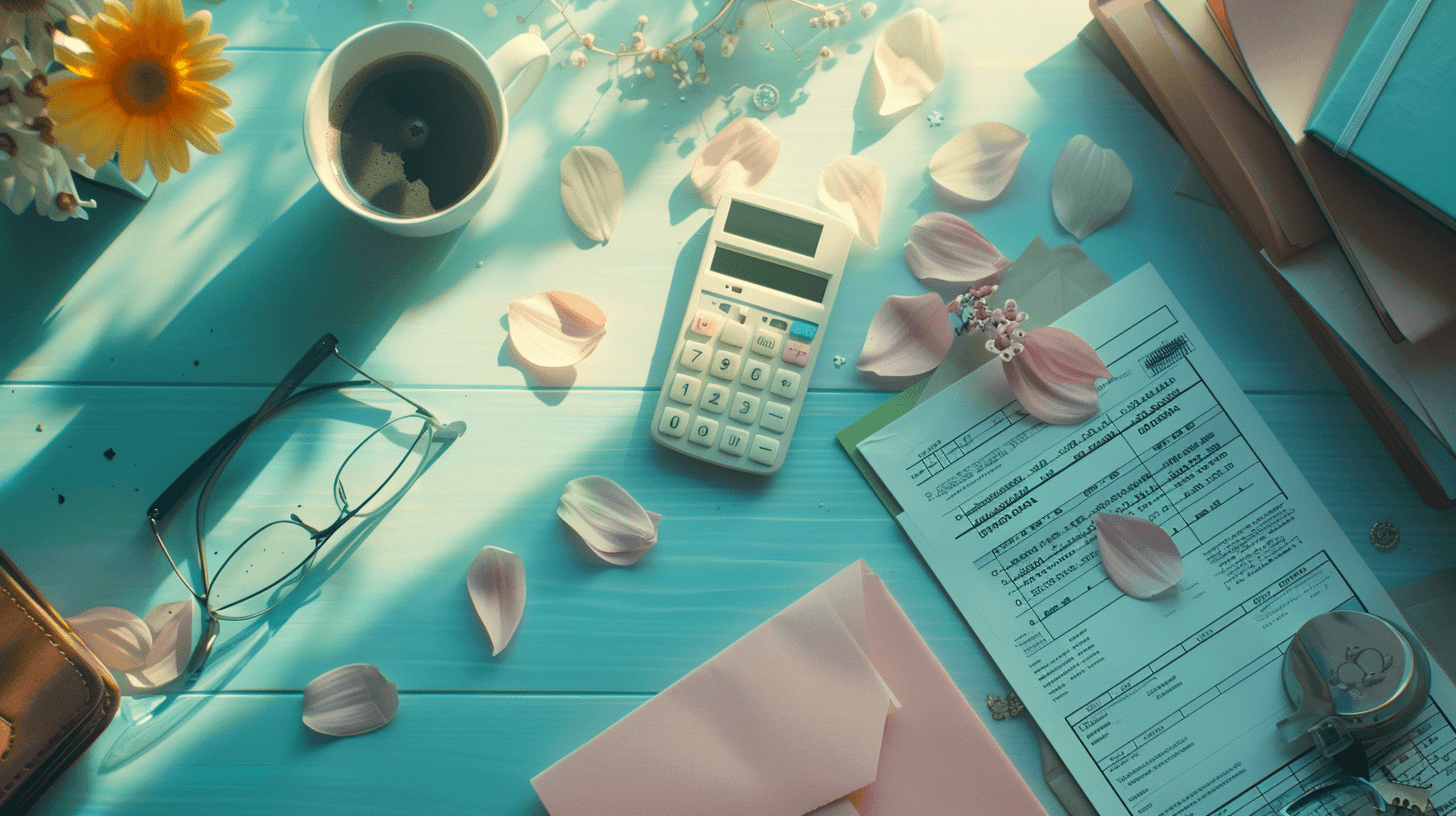 데스크의-계산기와-커피잔