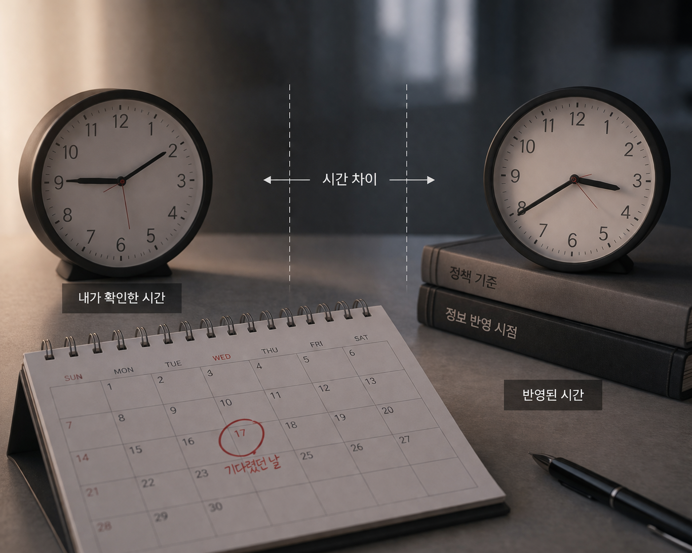 지원금 신청 이후 사용 시점 차이를 보여주는 시간 비교 이미지, 행정 반영 지연과 실제 사용 가능 시점 구조 설명