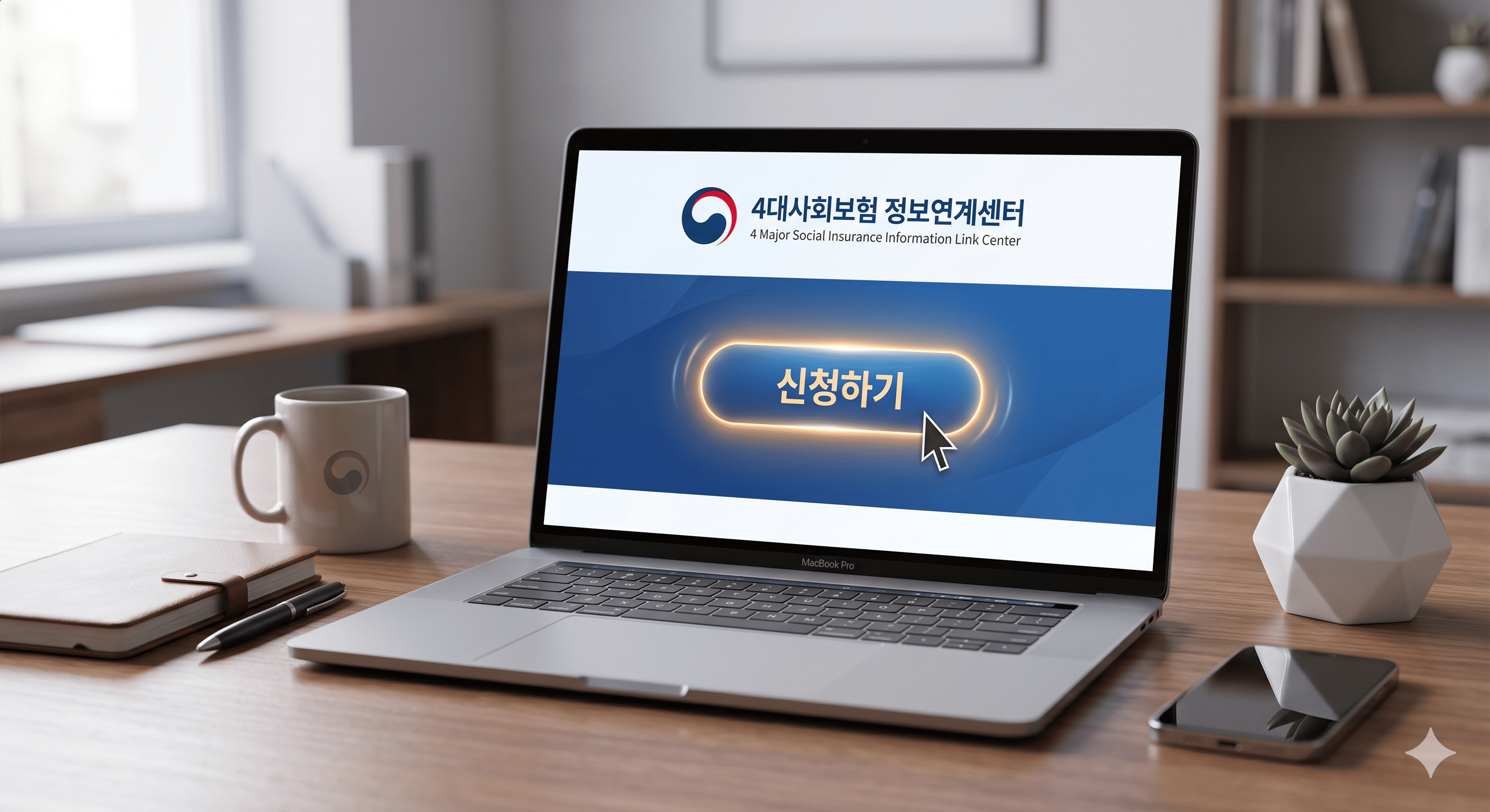 4대사회보험 정보연계센터 홈페이지를 통해 비대면으로 간편하게 신청하는 모습