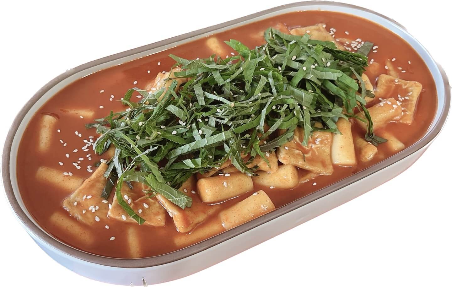 미미네-국물-떡볶이-위에-깻잎이-뿌려진-사진