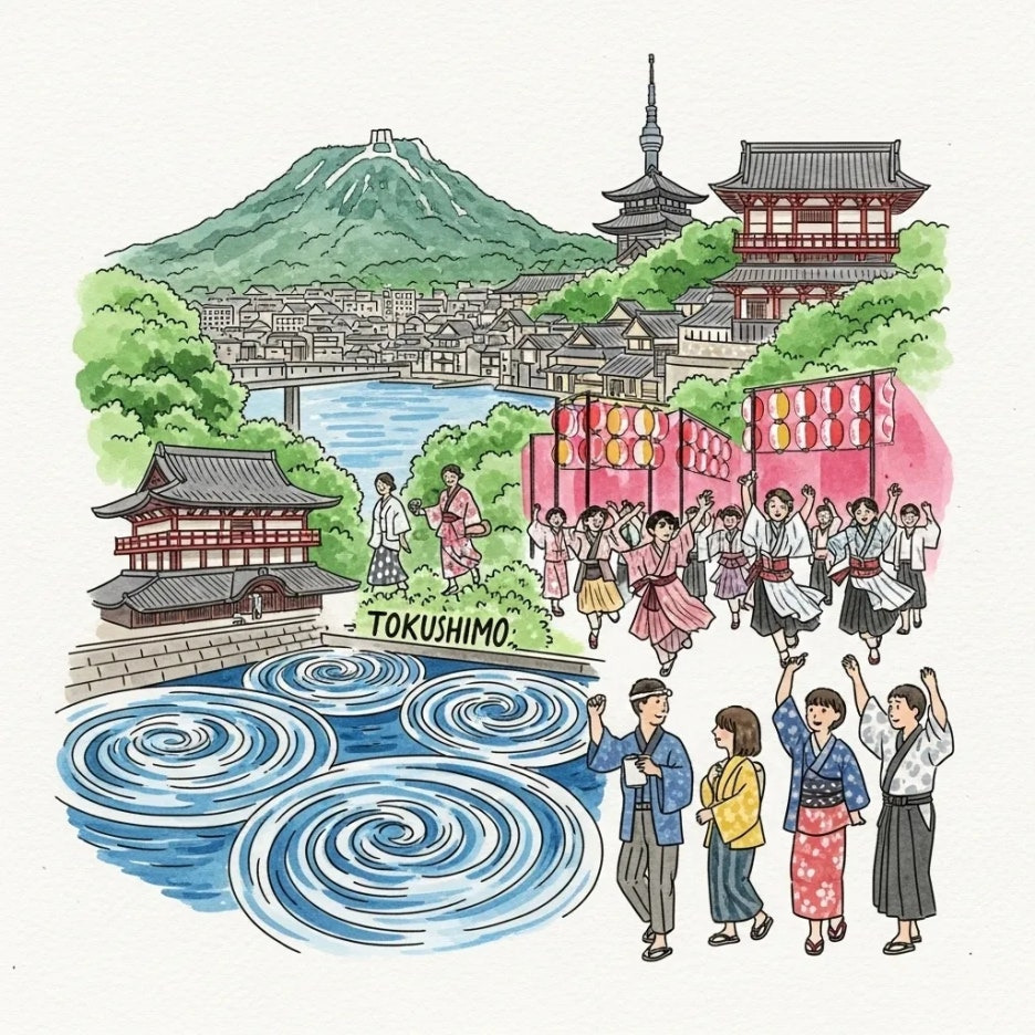 나루토 소용돌이와 아와오도리 축제 모습