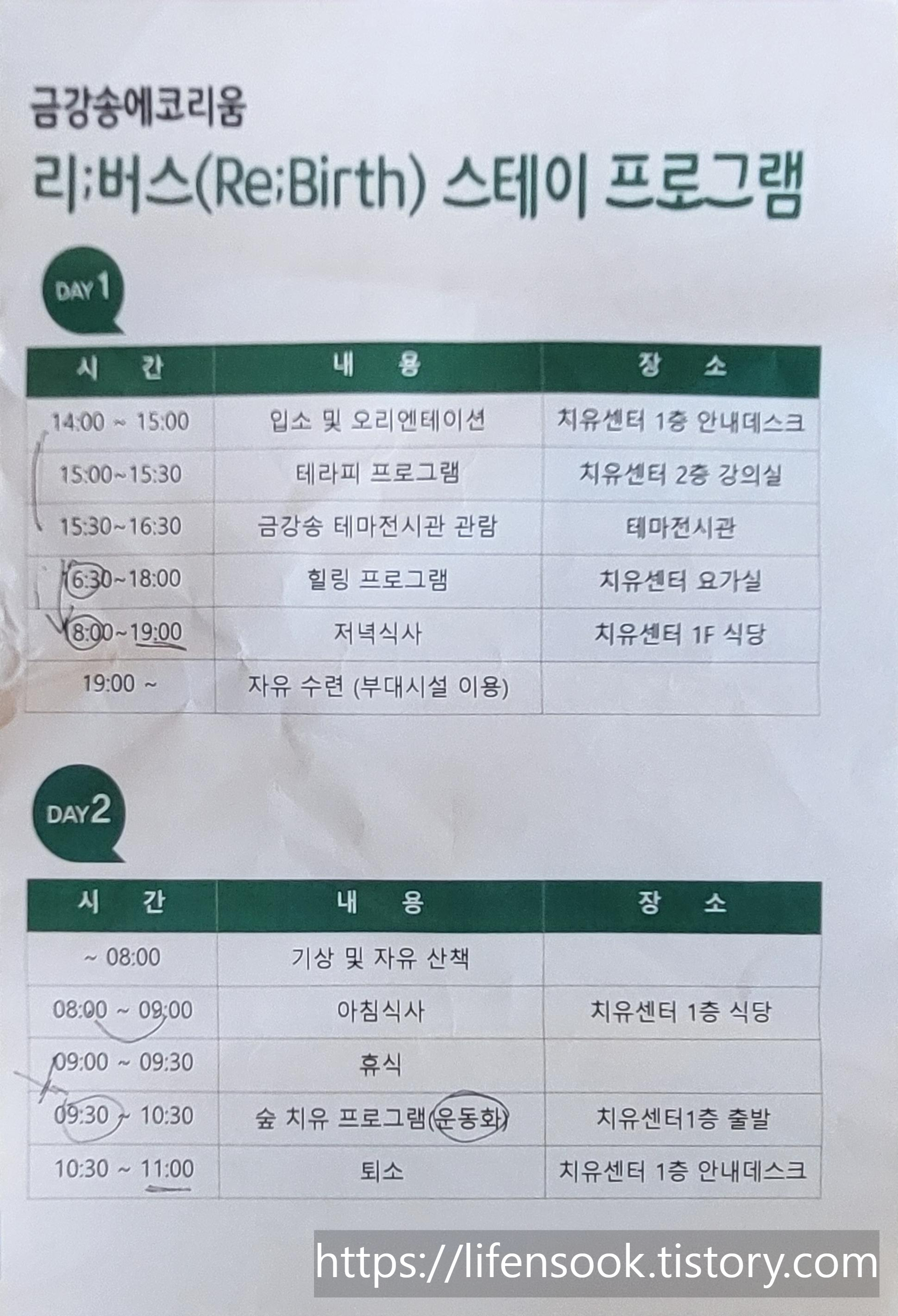 금강송 에코리움 프로그램 안내