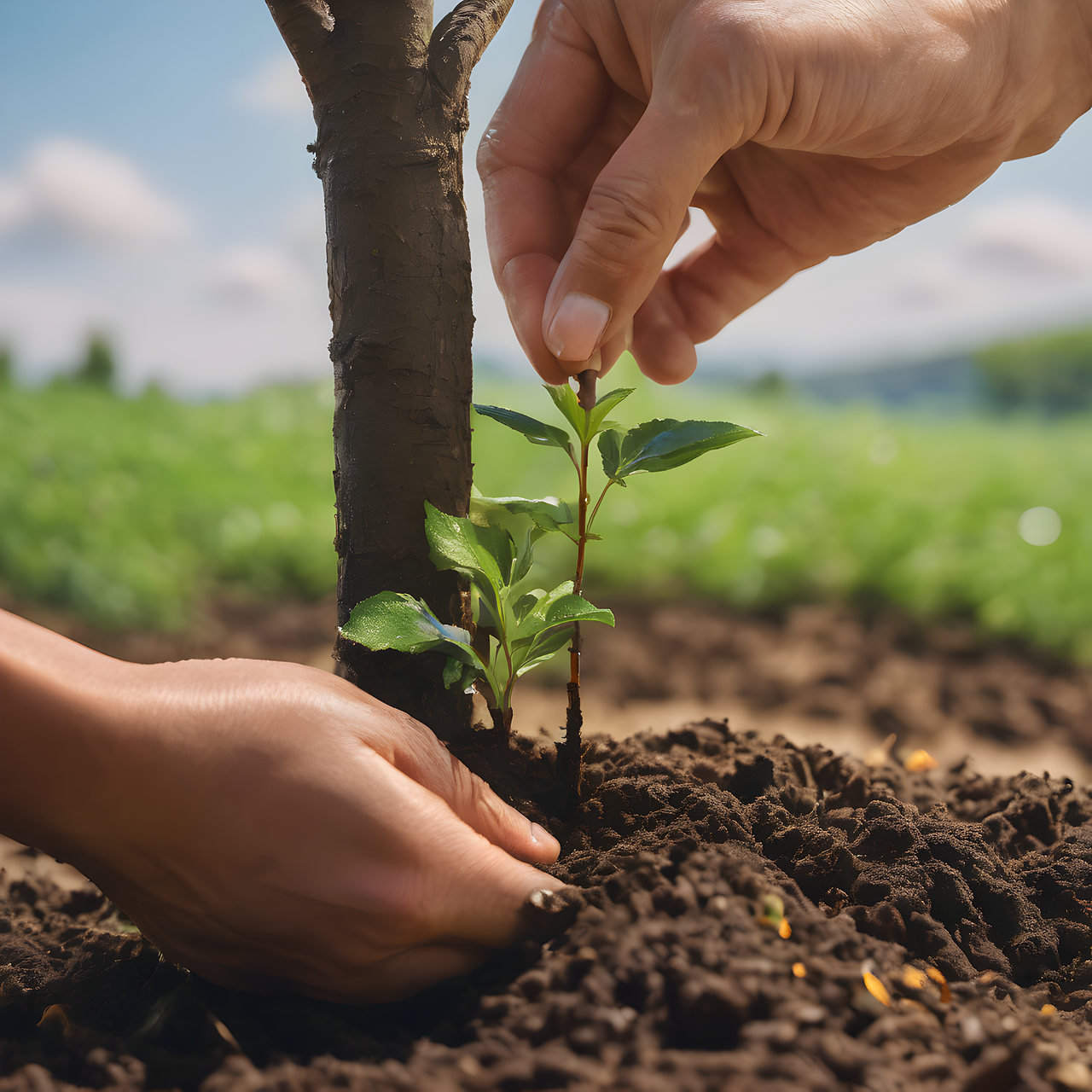 팀으로 식물을 키우는 사진