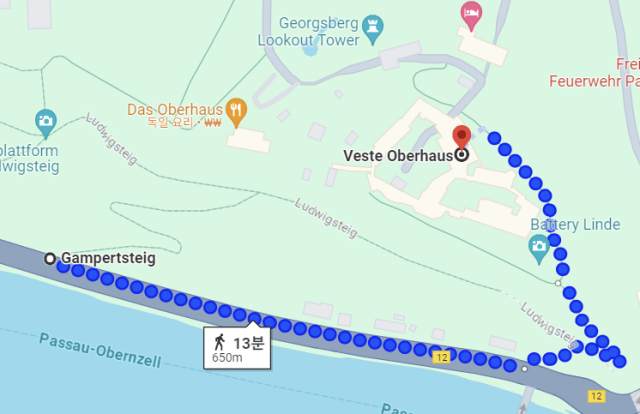 독일 파사우 베르테 오버하우스 가는 경로