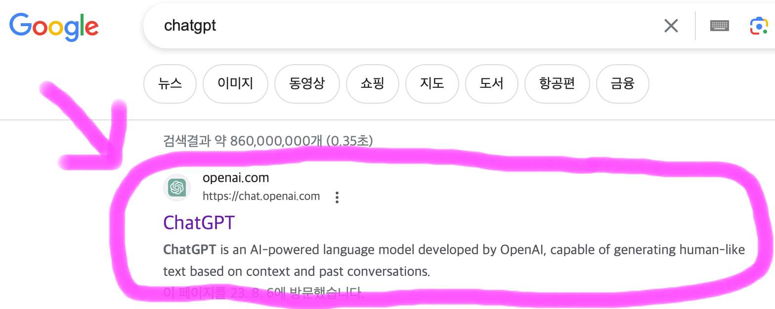 검색하면 첫 번째에 보이는 chatGPT를 클릭해 접속합니다.