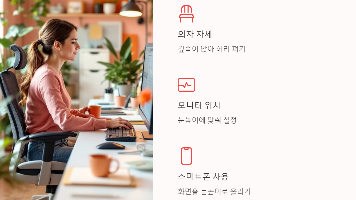 척추 건강을 위해서 바른 자세로 일하는 여자