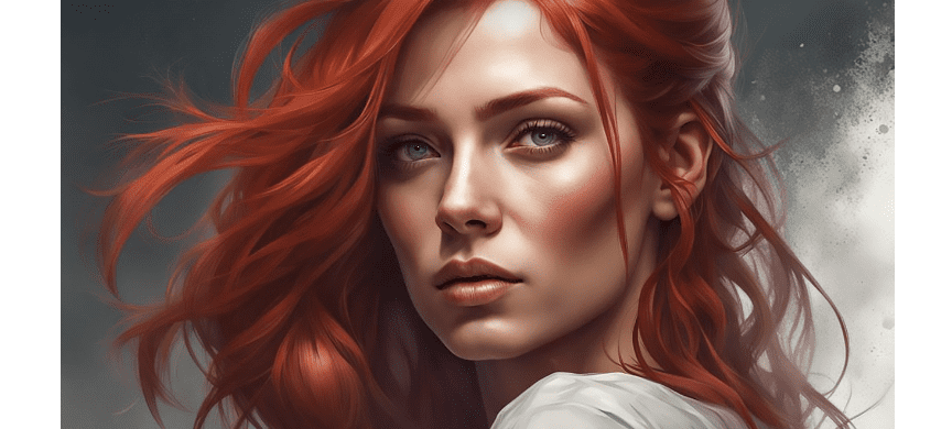 머리카락과 양쪽 볼이 빨간 여성