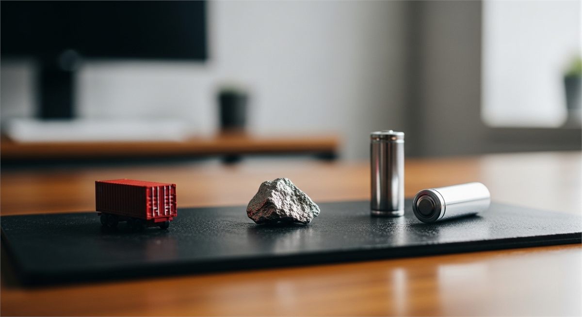 리튬 공급망과 배터리 소재 흐름을 상징적으로 보여주는 장면 