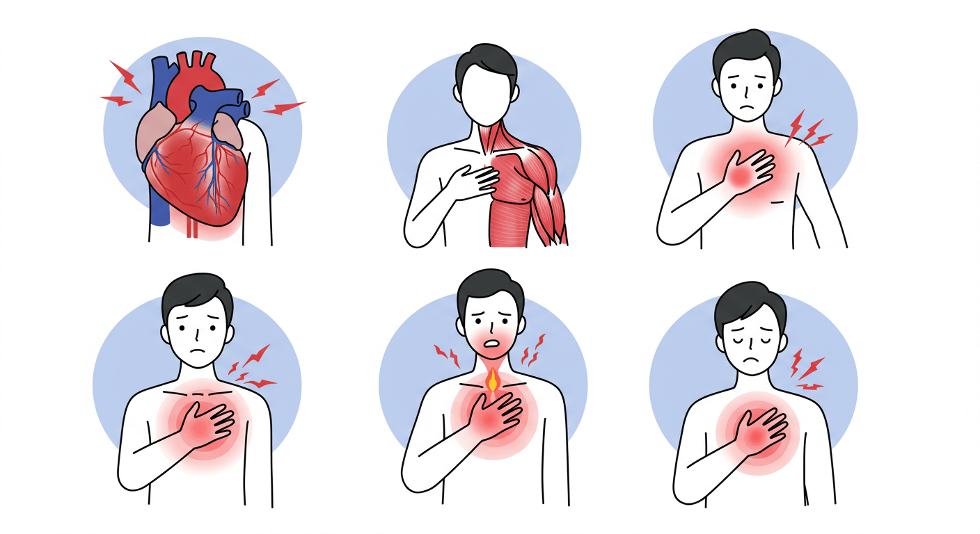 가슴이 뻐근할 때, 가슴통증, 가슴 통증 원인, 가슴이 아플 때, 왼쪽 가슴 통증, 가슴 압박감, 가슴 찌릿함, 흉통 원인, 명치 통증, 흉통 자가진단
심장질환 증상, 협심증 초기증상, 심근경색, 공황장애 증상, 역류성식도염, 늑간신경통, 위염 증상, 근육통, 소화기 질환, 스트레스성 통증
