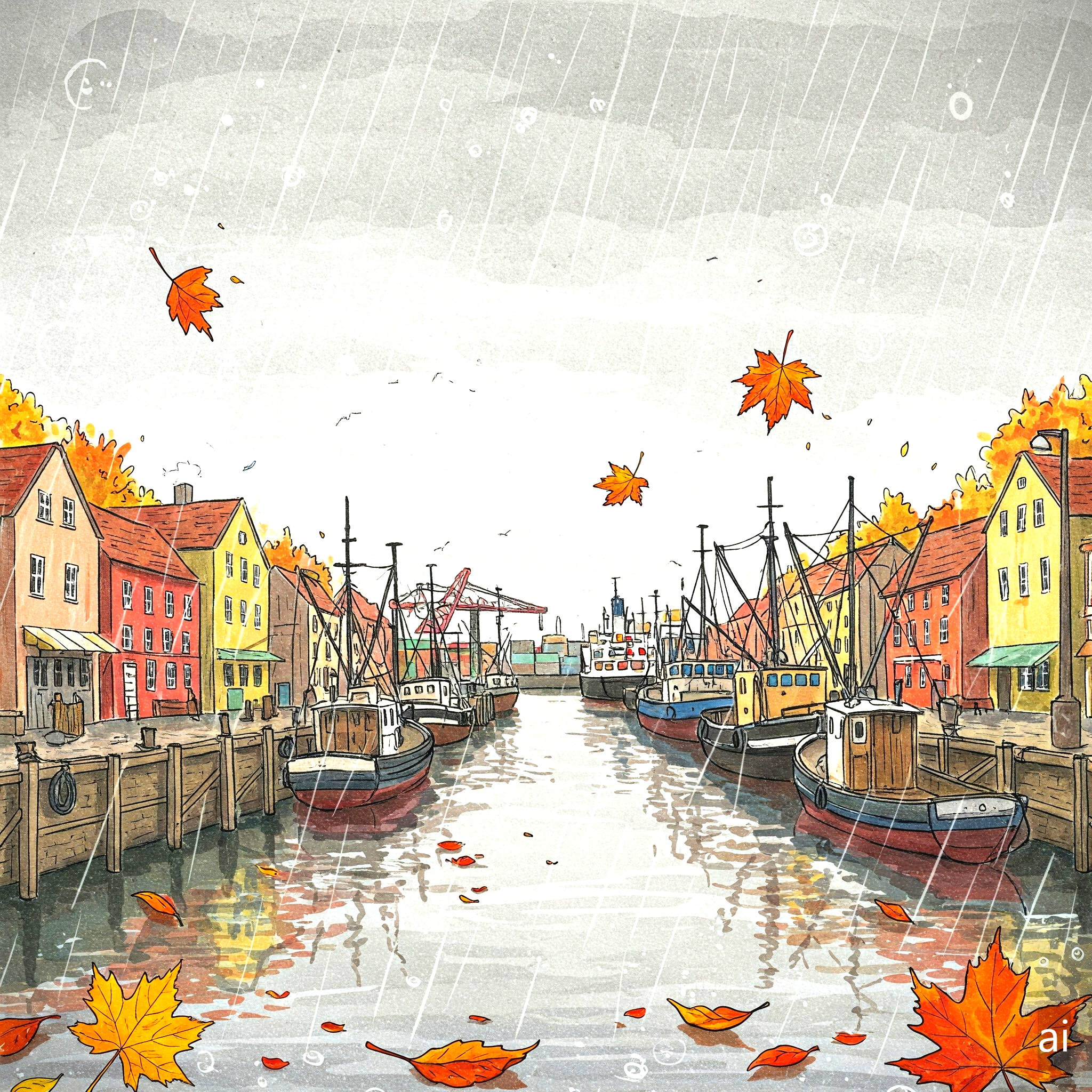 비 내리는 항구