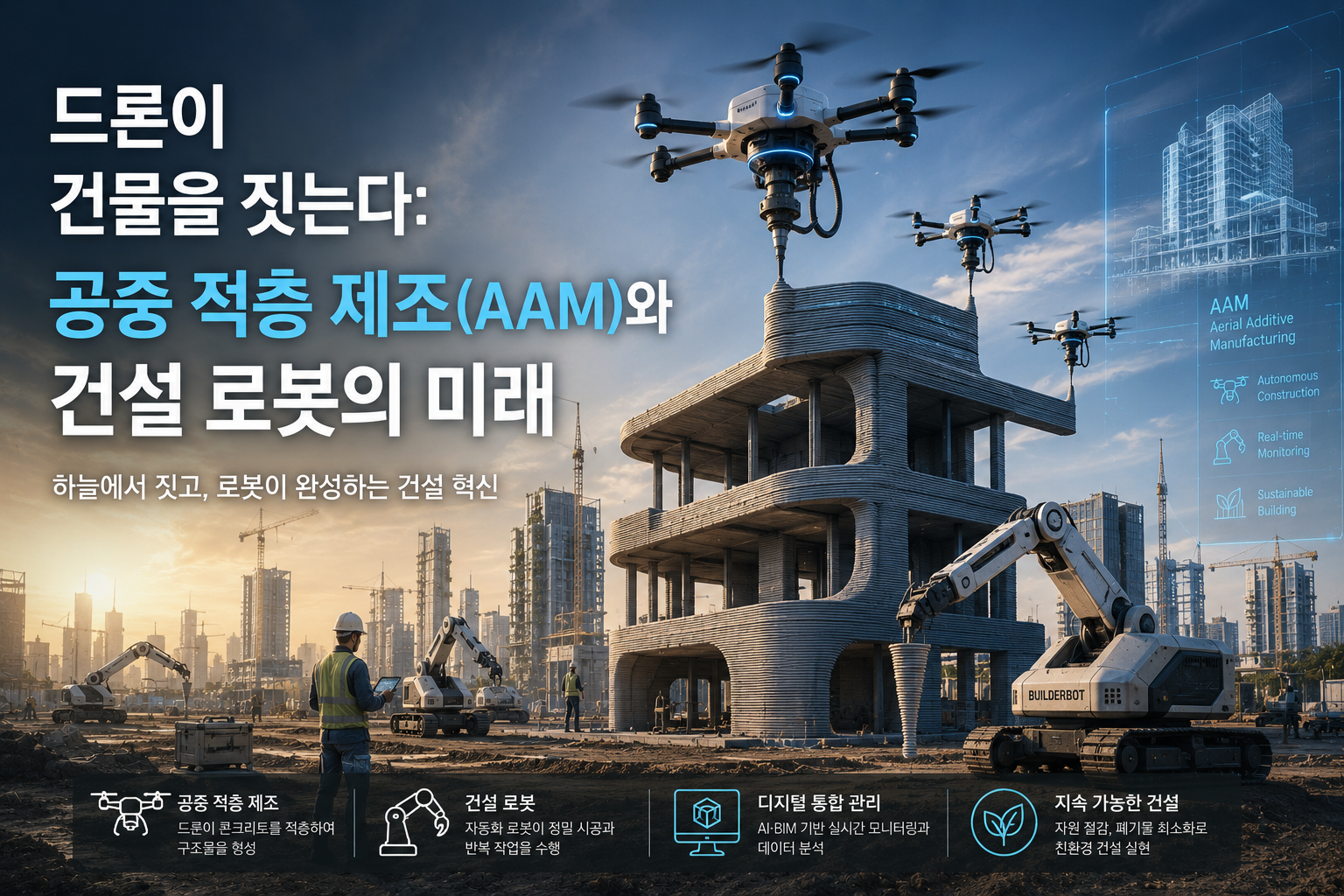 드론이 건물을 짓는다: 공중 적층 제조(AAM)와 건설 로봇의 미래