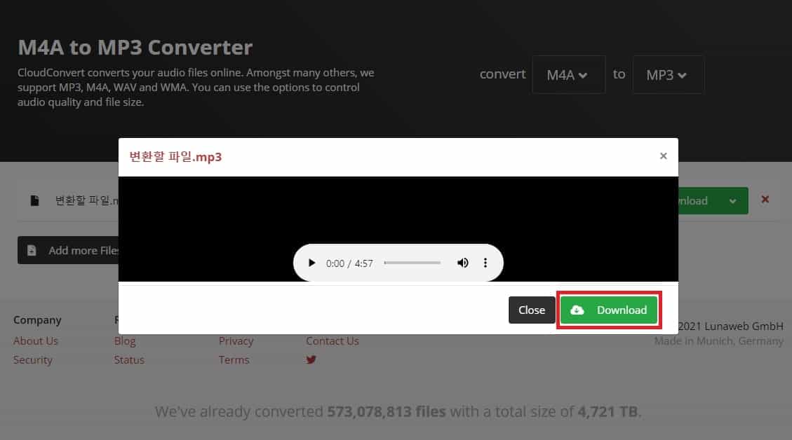 변환한 M4A MP3파일 다운로드