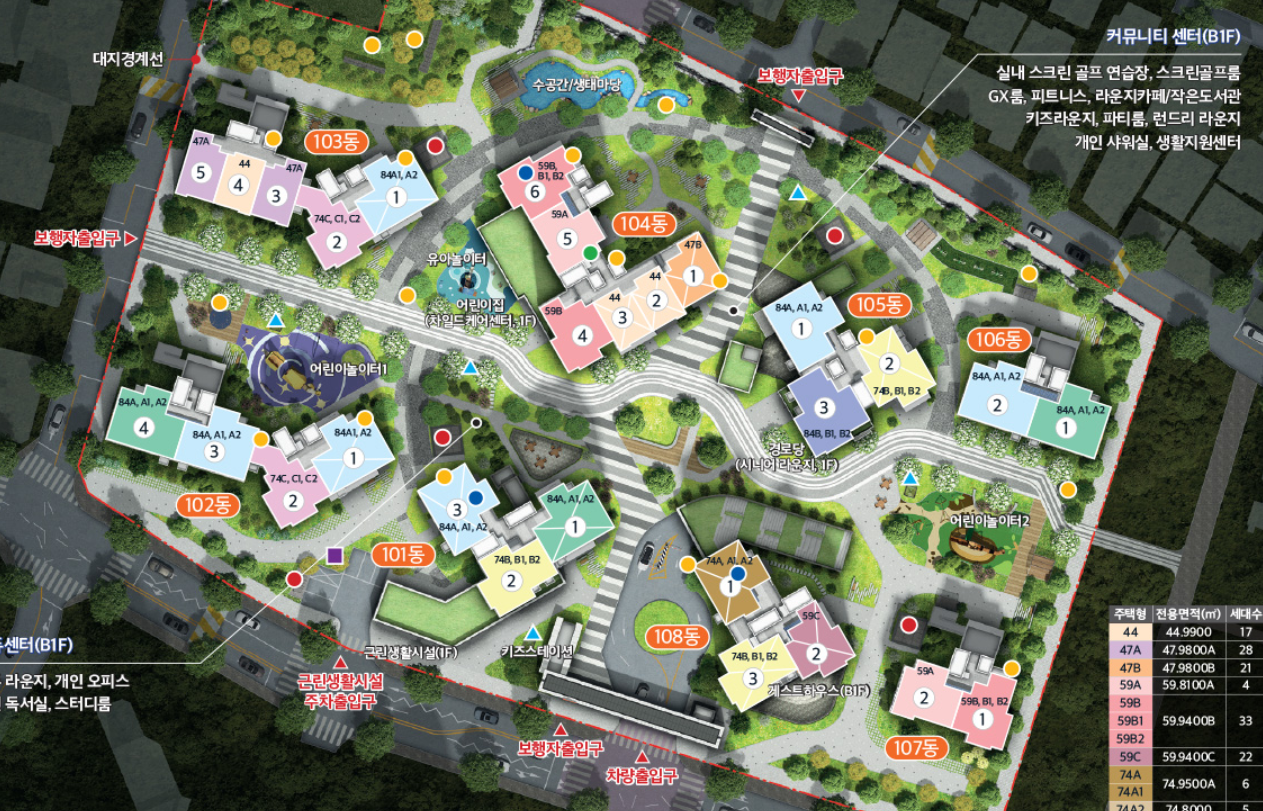 e편한세상 강동 프레스티지원 단지배치도