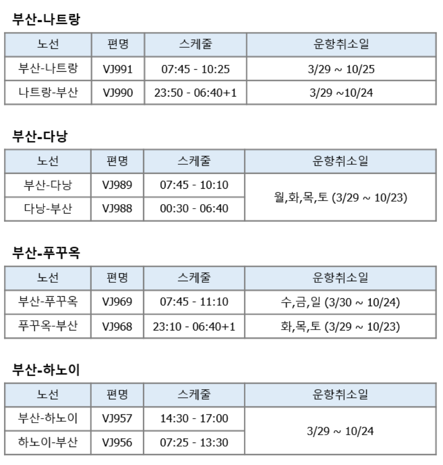 부산 출발 결항 노선