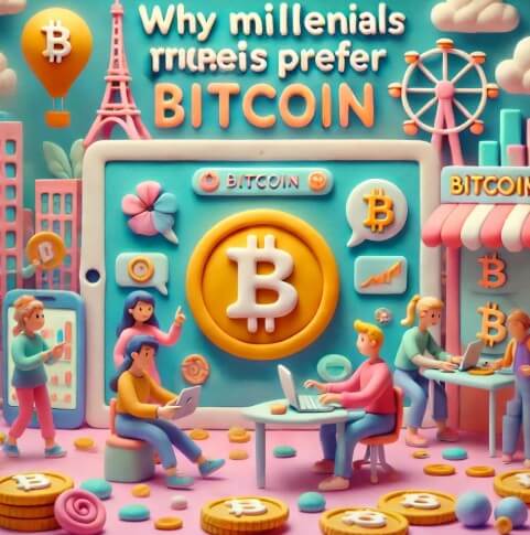 밀레니얼 세대가 비트코인 투자하는 모습을 클레이아트로 표현한 그림