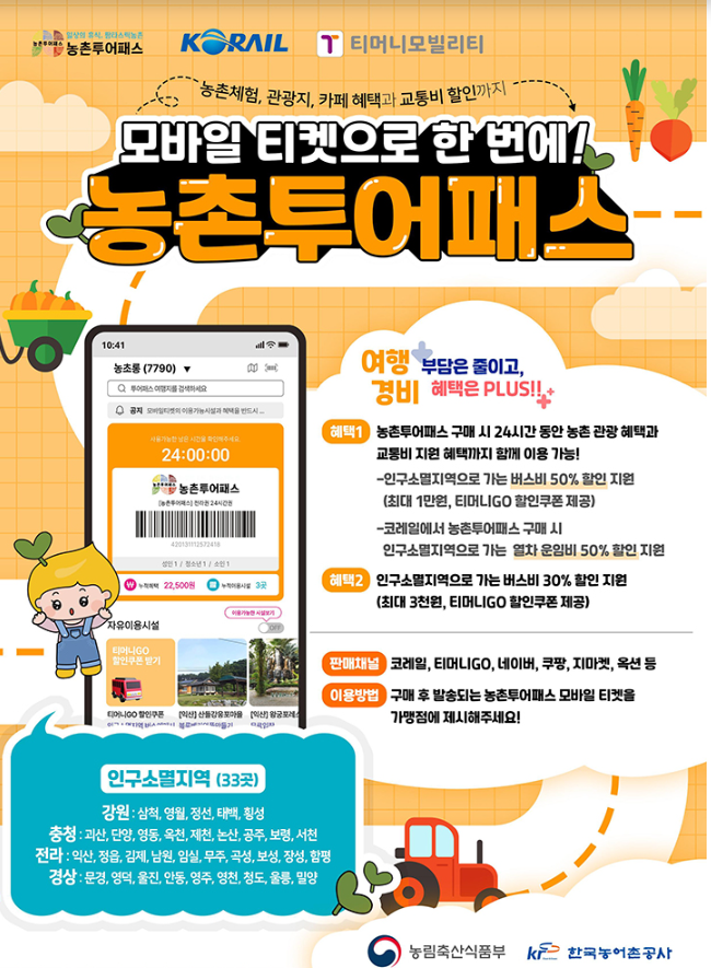 인구소멸지역 33개 지역 농촌투어패스