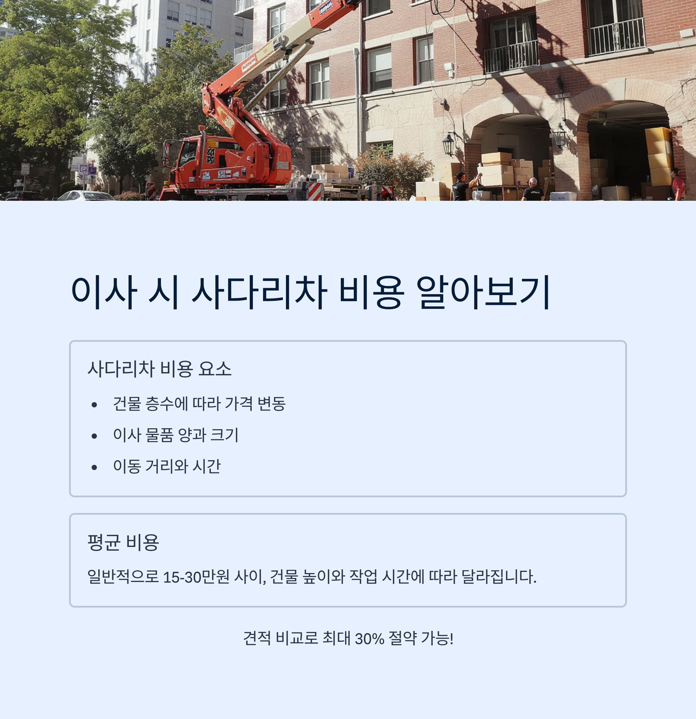 이사 사다리차 대여 비용 계산과 이사비용 절약 방법