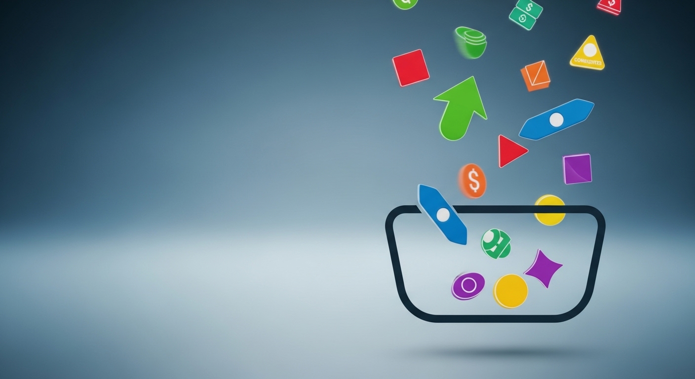 다양한 자산이 하나의 바구니에 담겨 분산 투자를 상징하는 모습