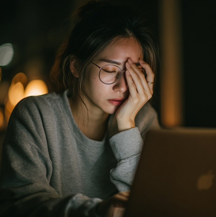 피곤한 눈을 비비는 여성