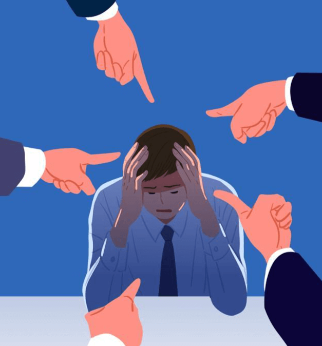 직장 내 괴롭힘을 당하는 직원을 시각적으로 표현한 이미지