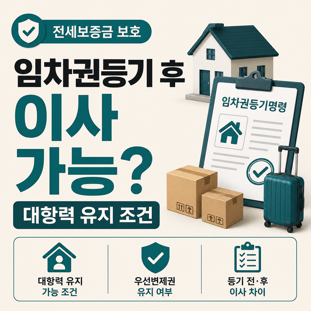 임차권등기 이후 이사 가능 여부와 대항력 유지 조건을 설명하는 이미지