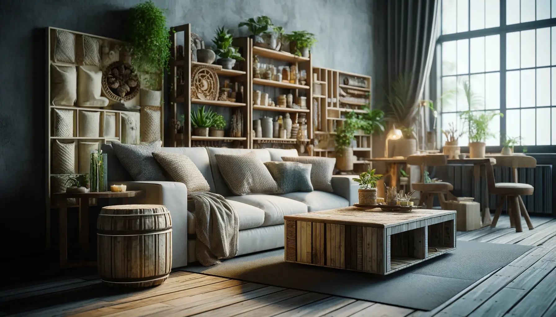 거실을 장식한 재활용가구 입니다