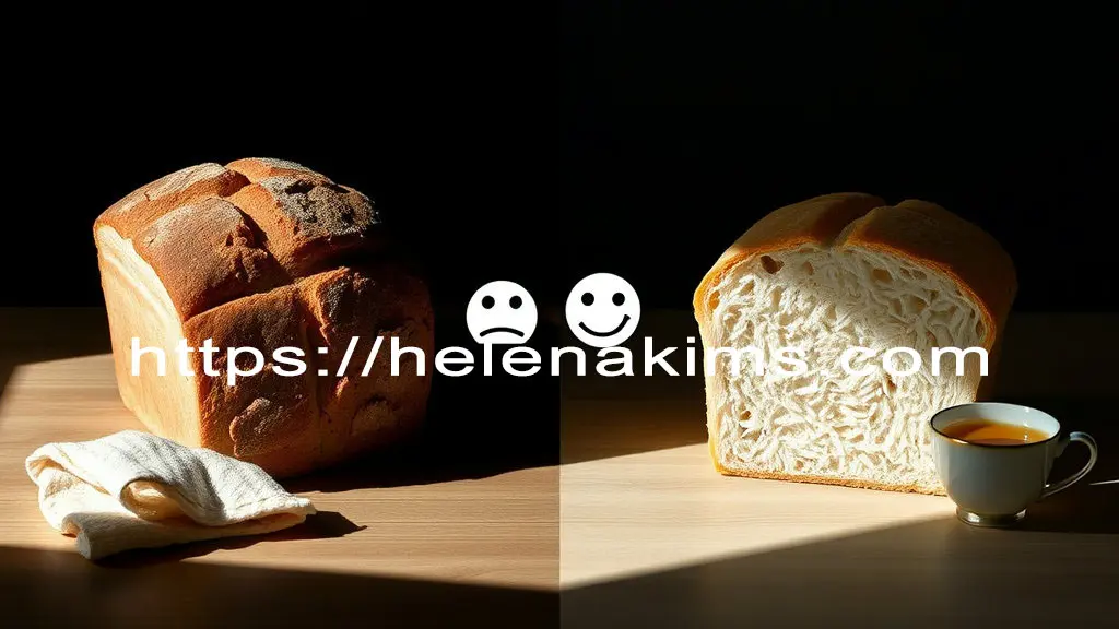 왼쪽에는 밀가루 빵이, 오른쪽에는 쌀빵이 놓여 있는 이미지.