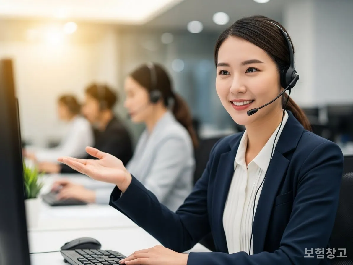 보험금 지급 거절 시 재심사 요청 절차를 친절하게 상담해주는 콜센터 직원의 모습