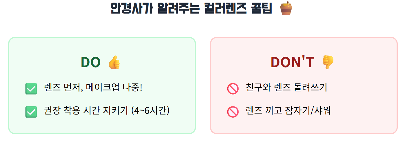 컬레렌즈에 대한 팁 두가지를 짧게 설명하는 인포그래픽 이미지